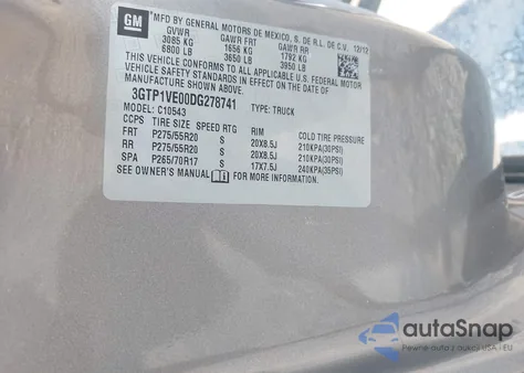 2013 GMC Sierra Sle z USA, uszkodzony, nr VIN 3GTP1VE00DG278741